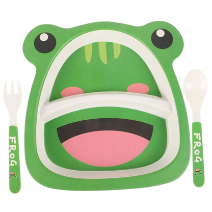 Milisten Bamboo Fiber Toddler Dinnerware Set, Frog Divided Plate with Fork and Spoon