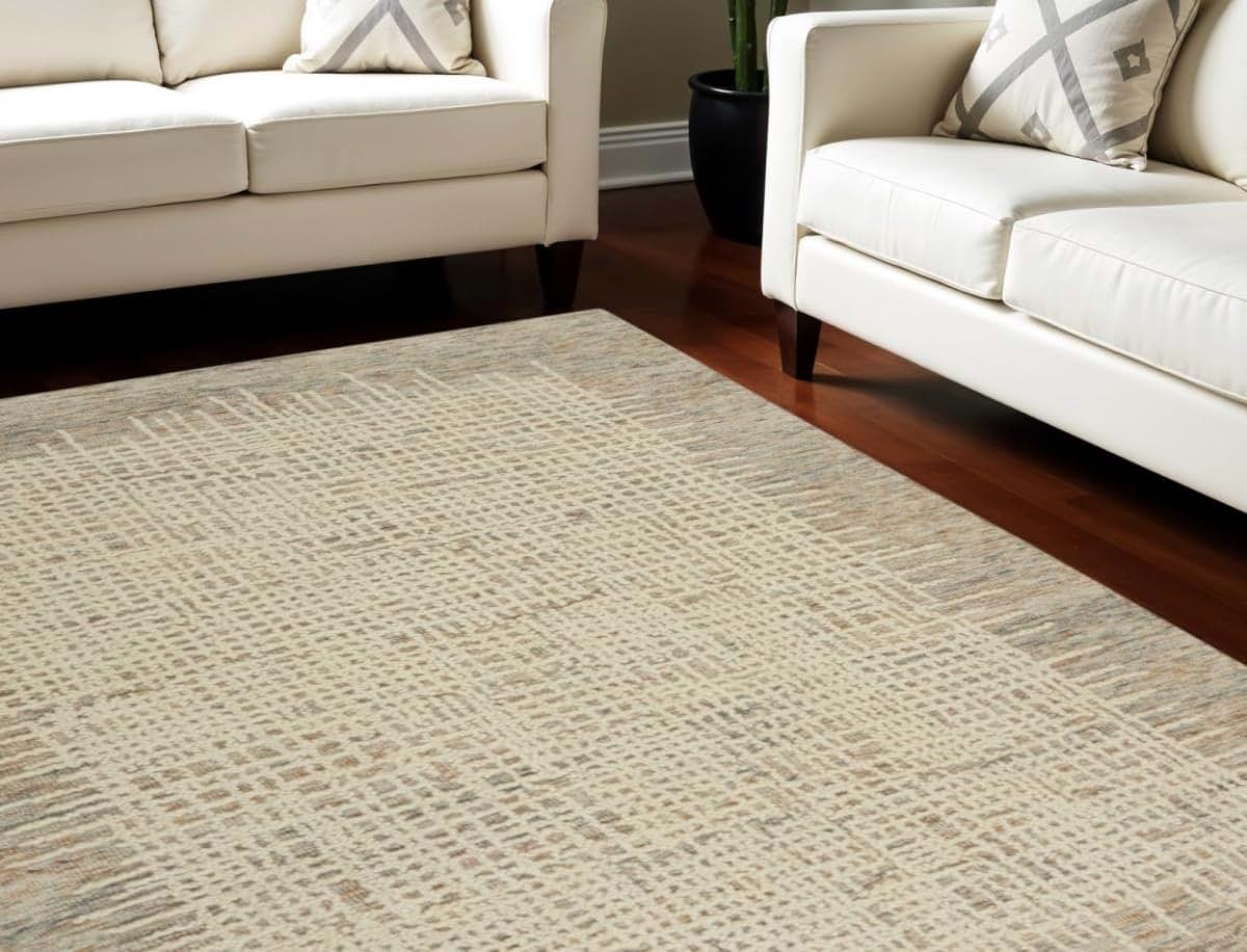 HomeRoots Wool Abstract Rectangle Area Rug In Beige And Tan