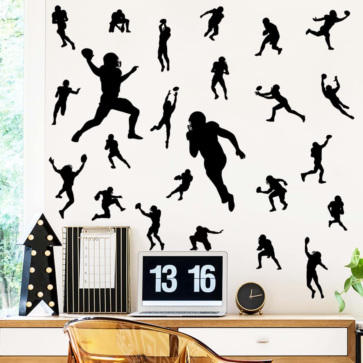 Sport Player Vinyl Wall Decals - Removable Football Silhouette Stickers