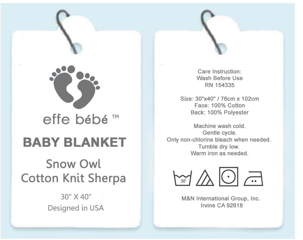 effe bebe Snow Owl Cotton Knit Sherpa Baby Blanket 30”x40” (Light Blue) (photo 4)