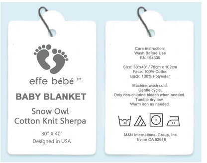 effe bebe Snow Owl Cotton Knit Sherpa Baby Blanket 30”x40” (Light Blue) (photo 4)