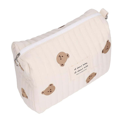 TIKATARER Wet Bags, Small Diaper Bag Tote Bag Quilted Cotton Cute Bear Embroidery Pattern Nappy Diaper Storage Bag with