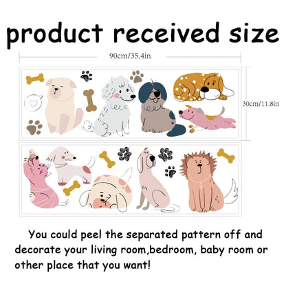 SUPERDANT Cartoon Dogs Wall Stickers Puppy and Bones Vinyl Decal for Kids Rooms 90x30cm 2 Pack