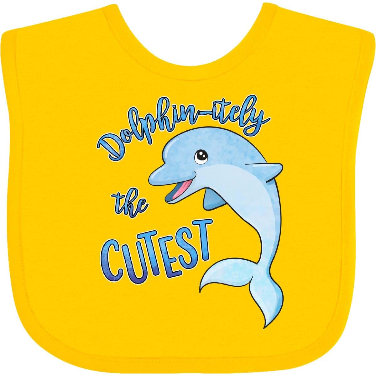 Inktastic Dolphin-Itely the Cutest Baby Bib, Cotton Hook and Loop Closure