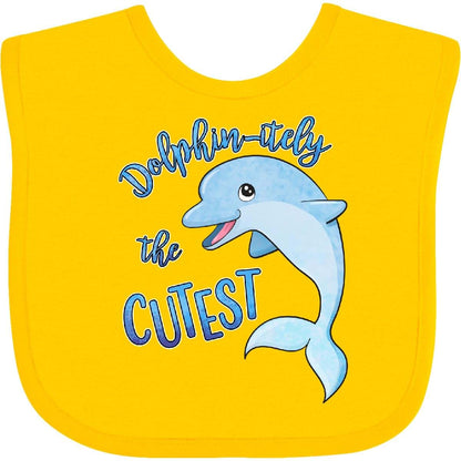 Inktastic Dolphin-Itely the Cutest Baby Bib, Cotton Hook and Loop Closure