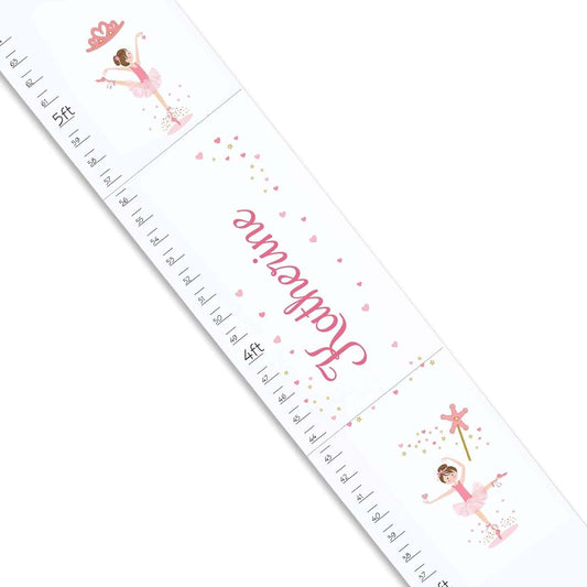 My Bambino Personalized White Growth Chart | Ballerina Brunette | Measuring Stick | Measurement Ruler | Birthday Gift