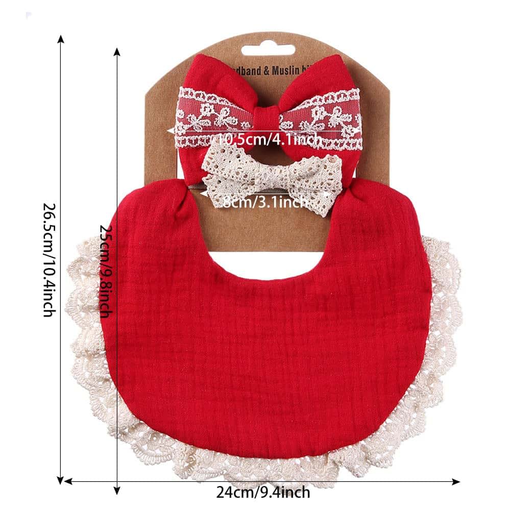 Surakey Baby Bibs Drool Teething Headband Set 4-Layer Organic Cotton Lace Waterproof For Girls