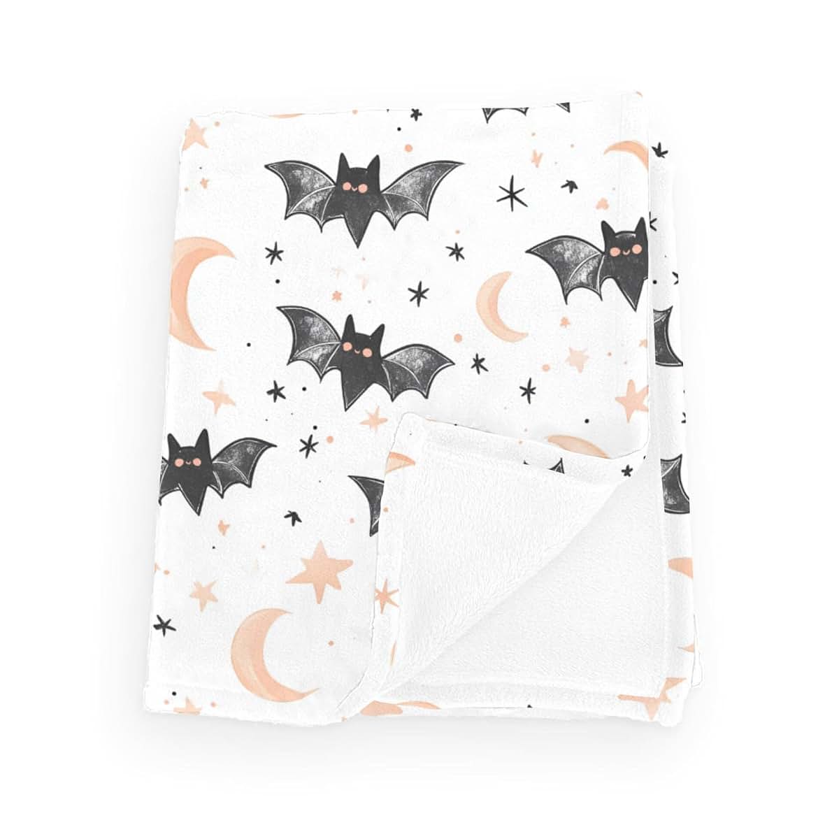 Wicbfdfv Spooky Halloween Bats Moon Stars Flannel Baby Blanket
