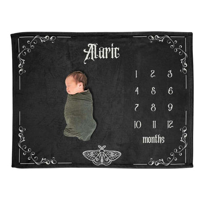 ZEBRA88 Personalized Blanket For Boys, Baby First Days Goth Milestone Blankets, Alternative Baby Personalized Age