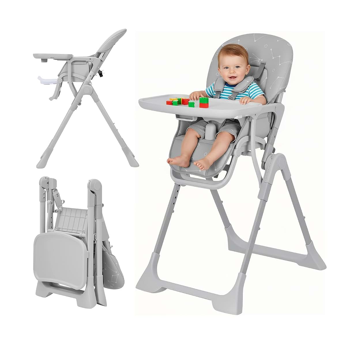 PeacefulHues Foldable Baby High Chair With Adjustable Height
