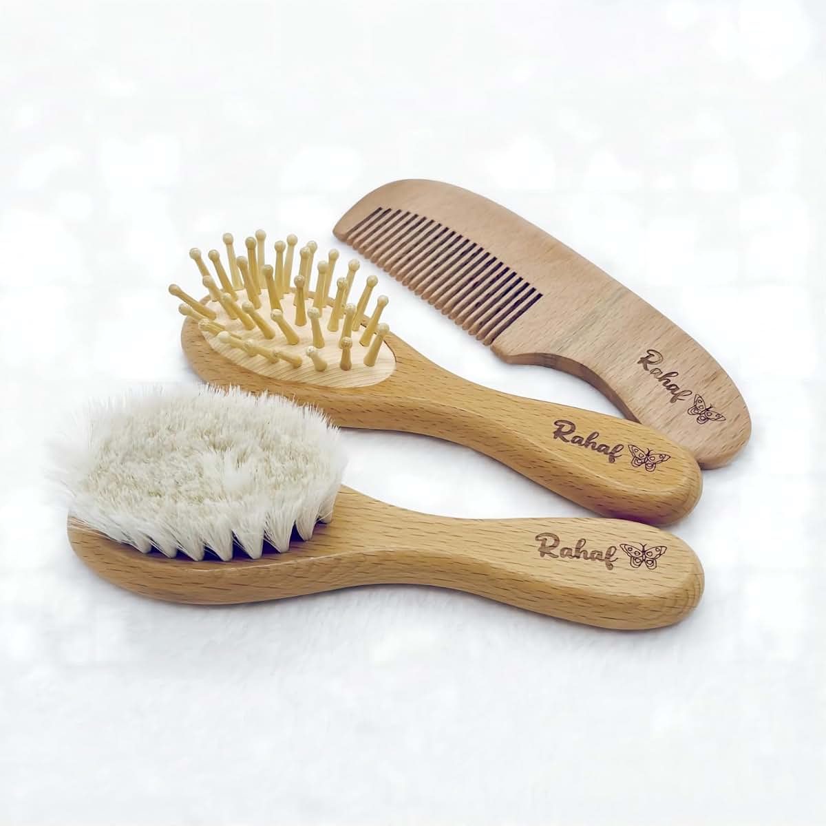 Zymech Personalized Baby Hair Brush Set with Custom Name Wooden Brush and Comb (photo 2)