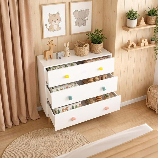 Abosbeet Small 3 Drawer Dresser with Wooden Legs for Kids Room, White