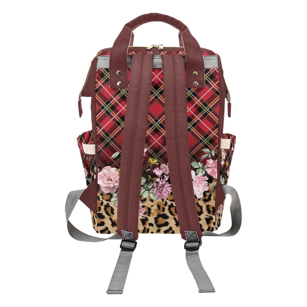 YallLocoMo Personalized Diaper Bag Backpack Name Red Plaid and Leopard Convenient and Durable: Waterproof (photo 2)