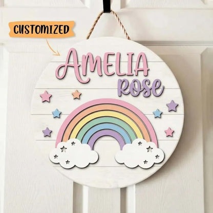 QuilogaSC Personalized Rainbow Name Wooden Hanging Sign (photo 3)