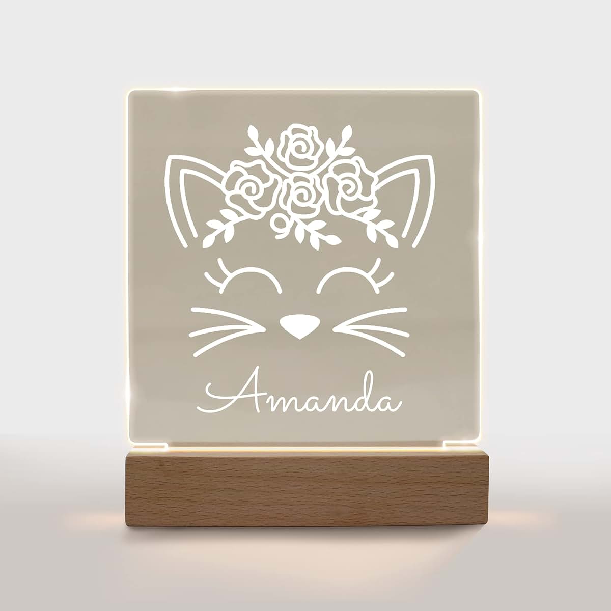 With Love From Julie Personalized Night Light for Kids Customized Gifts for Baby Nursery Lamp Bedroom Decor Cat Face