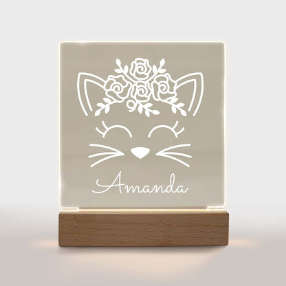 With Love From Julie Personalized Night Light for Kids Customized Gifts for Baby Nursery Lamp Bedroom Decor Cat Face