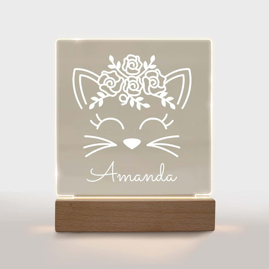 With Love From Julie Personalized Night Light for Kids Customized Gifts for Baby Nursery Lamp Bedroom Decor Cat Face