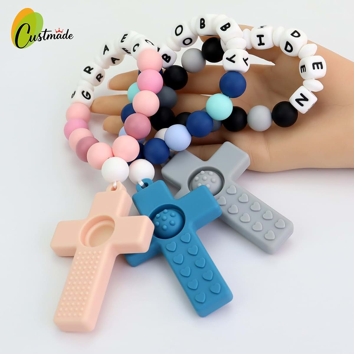 Custmade Customizable Silicone Rosary with Name - Light Pink (photo 4)