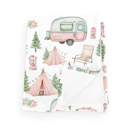 Wicbfdfv Cute Camp Car Floral Trees Flannel Baby Blanket White