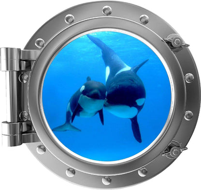 Stickit Graphix Killer Whale and Cub Porthole Window Wall Decal, 24 Inch