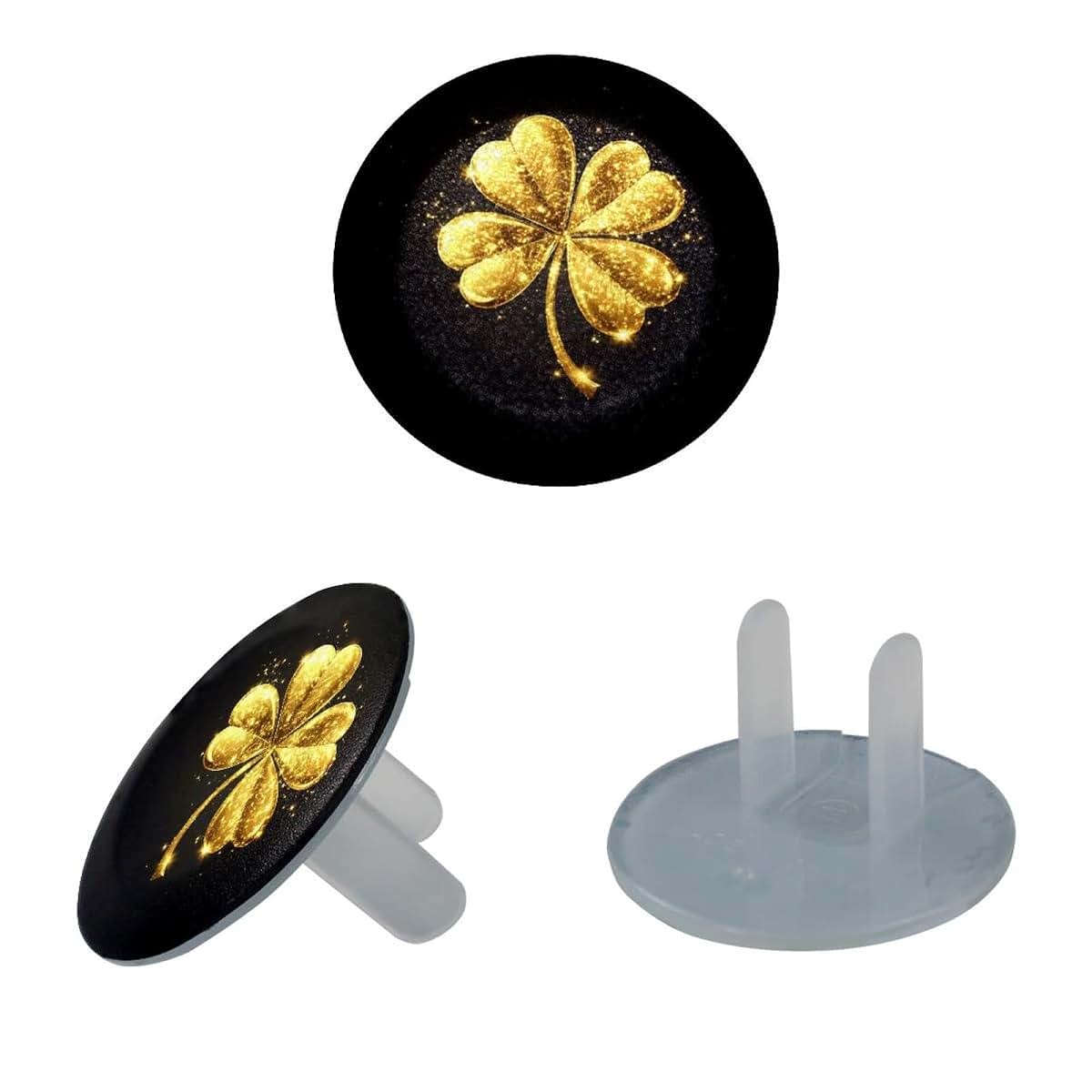 CDGIRUOWUNV Baby Safety Outlet Plug Electrical Socket Covers, Gold Four Leaf Clover (1) (photo 2)