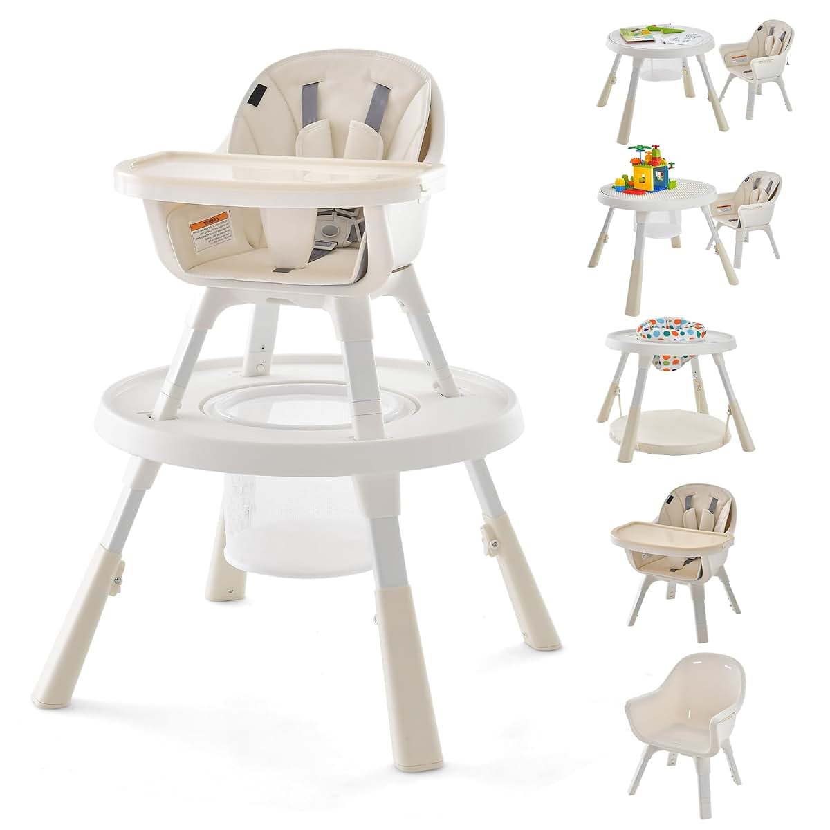 HONEY JOY 7-in-1 Convertible Baby High Chair with Adjustable Tray and Removable Cushion, Beige