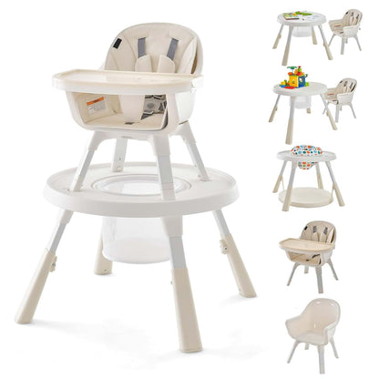 HONEY JOY 7-in-1 Convertible Baby High Chair with Adjustable Tray and Removable Cushion, Beige