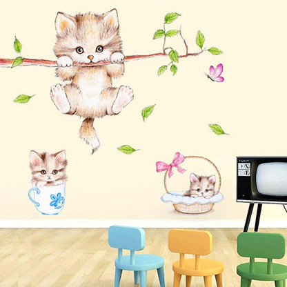 Cute Cat Wall Decals Removable Peel And Stick