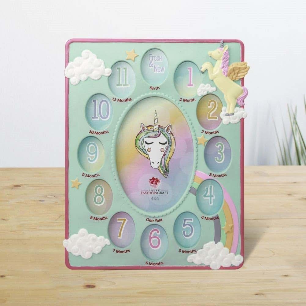 Fashioncraft Unicorn Theme First Year Baby Photo Collage Frame, 11 x 8 3/8 Inches