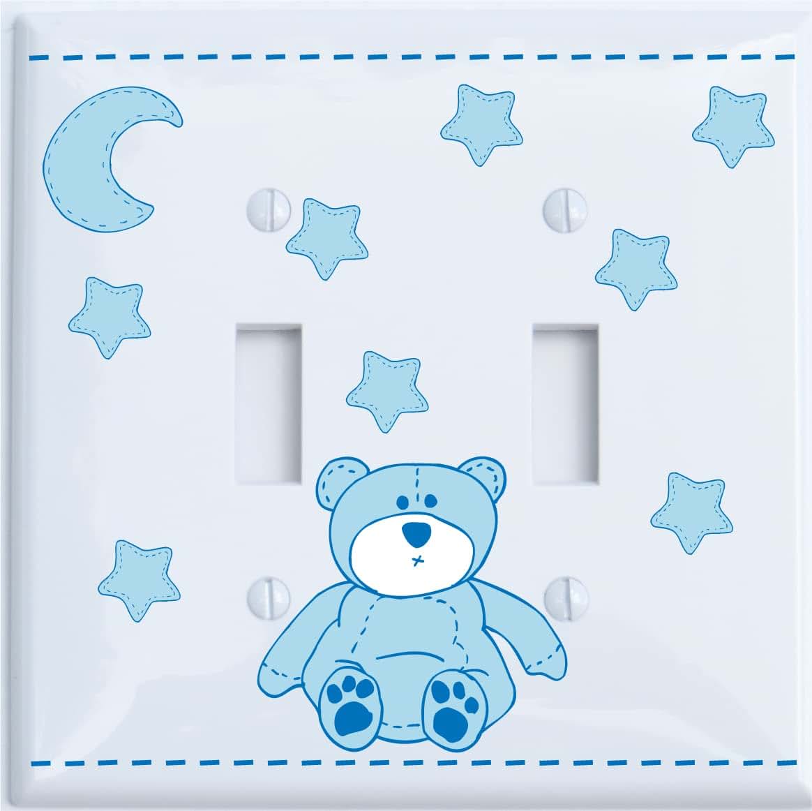 Presto Light Switch Plate Covers Blue Teddy Bear Light Switch Plate Double Toggle with Blue Moon and Stars/Teddy Bear