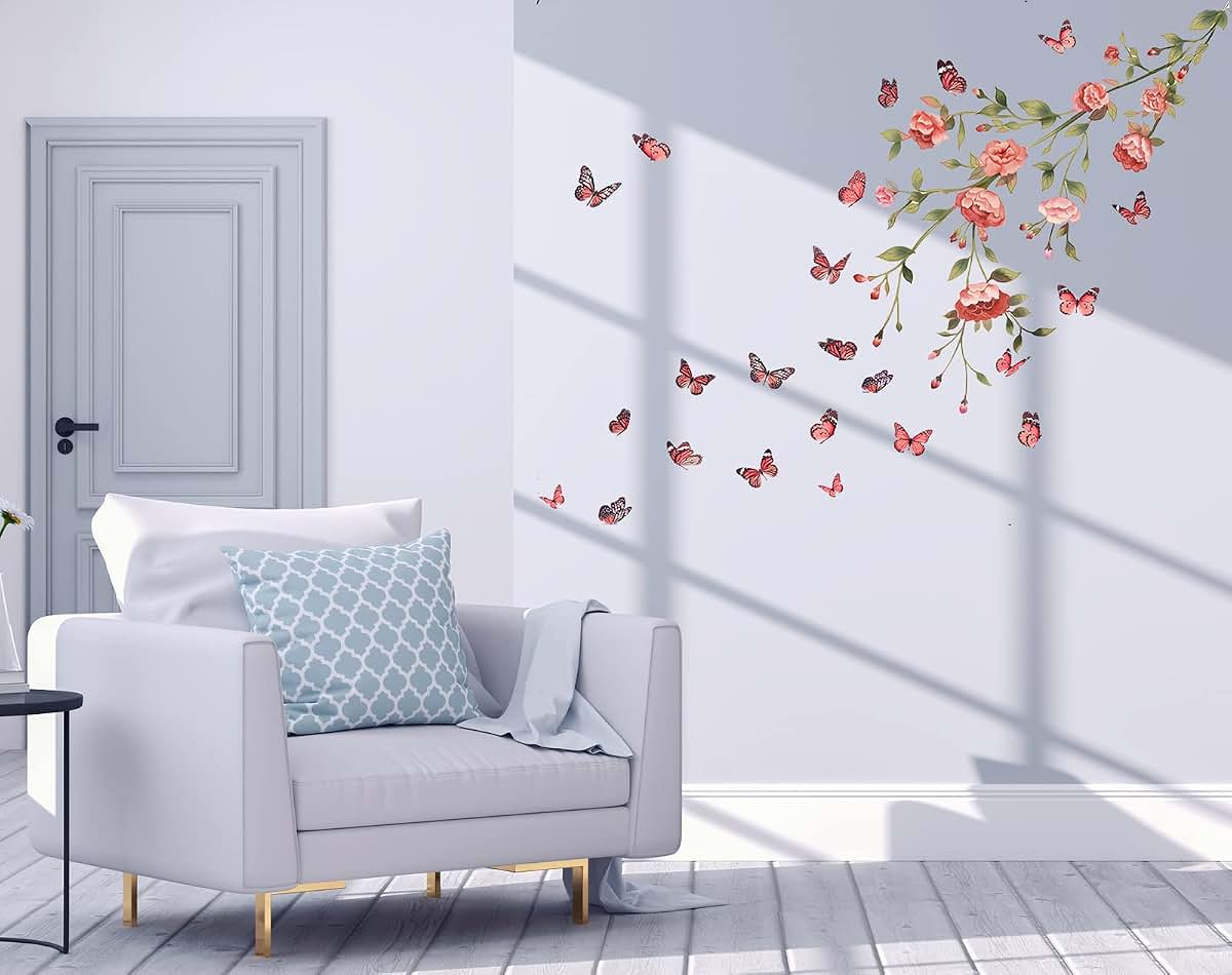 Bienstylife Huajie Peony Flower And Butterfly Wall Decals (photo 3)
