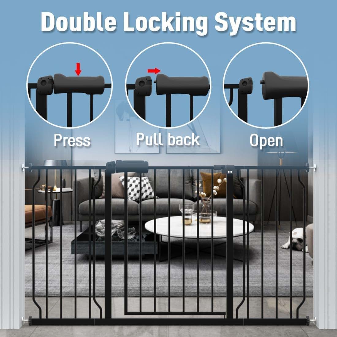 ALLAIBB Extra Wide 52.76-62.2" Pressure Mounted Baby Gate 30" Tall Black (photo 3)