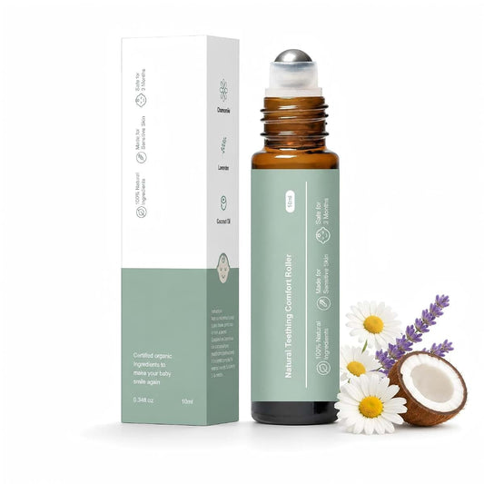 Teething Roller, Teething Roller Botanical Care Oil Lavender Essential Oil, Chamomile and Coconut Oil, Roll Along