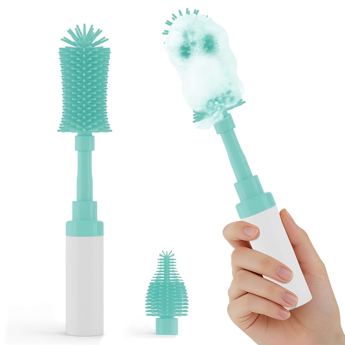 ZTX Push-to-Foam Silicone Bottle Brush Set Blue with Travel Bag
