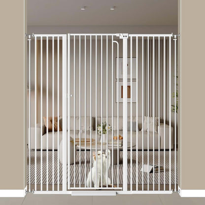 THEYFIRST 57 Inch Extra Tall Pet Gate for Doorways, Pressure Mounted Walk Through with Auto Close, White