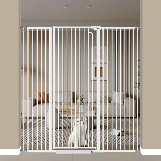 THEYFIRST 57 Inch Extra Tall Pet Gate for Doorways, Pressure Mounted Walk Through with Auto Close, White