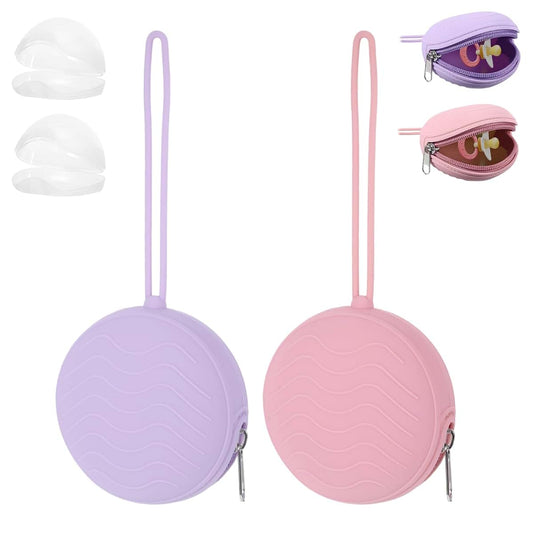 Jeqqinuz 2 Pack Silicone Pacifier Holder Case, Portable Travel Storage Pouch