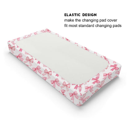 Pink Valentine's Bow Changing Pad Cover for Baby Diaper Mats