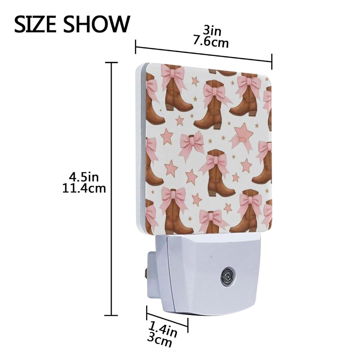 Aslsiy Cowgirl Boots LED Night Light with Pink Bow, 2-Pack Plug-in Dusk to Dawn Sensor