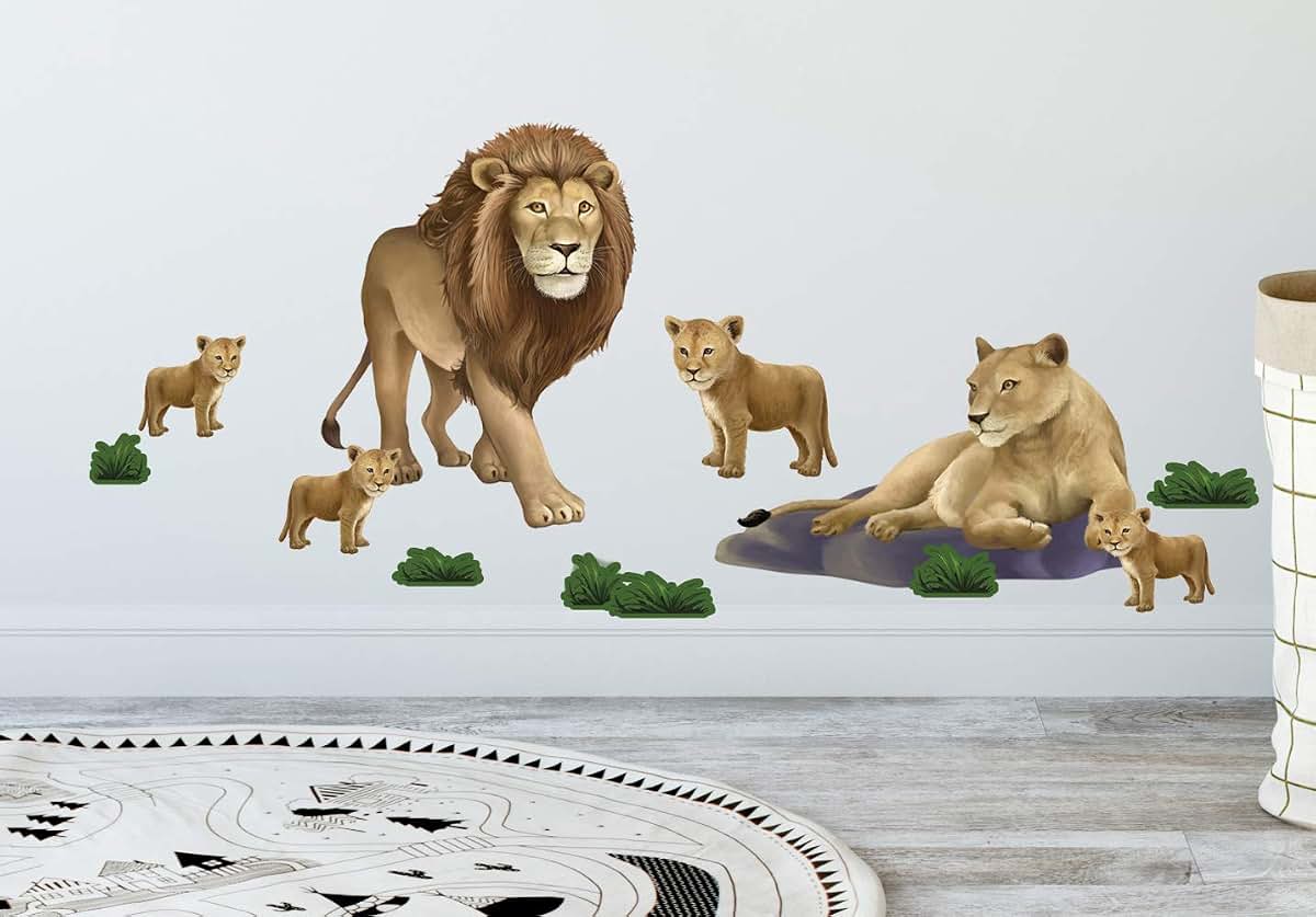 Create-A-Mural Jungle Animal Wall Decals Lion Family Peel & Stick Vinyl Stickers