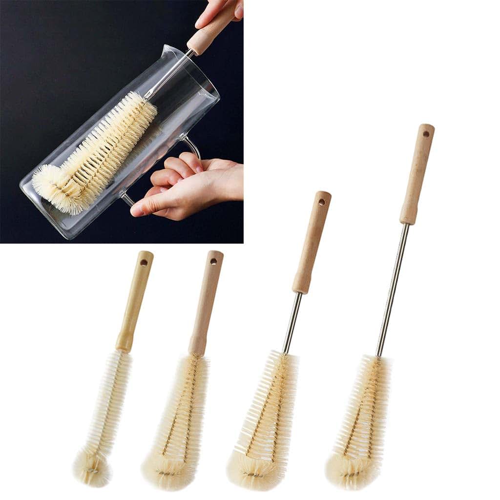 BOGEEL Wood Handle Brush L-Shaped Baby Bottle Brush Gadget for Home Kitchen Glass Cup Water Bottle (photo 2)