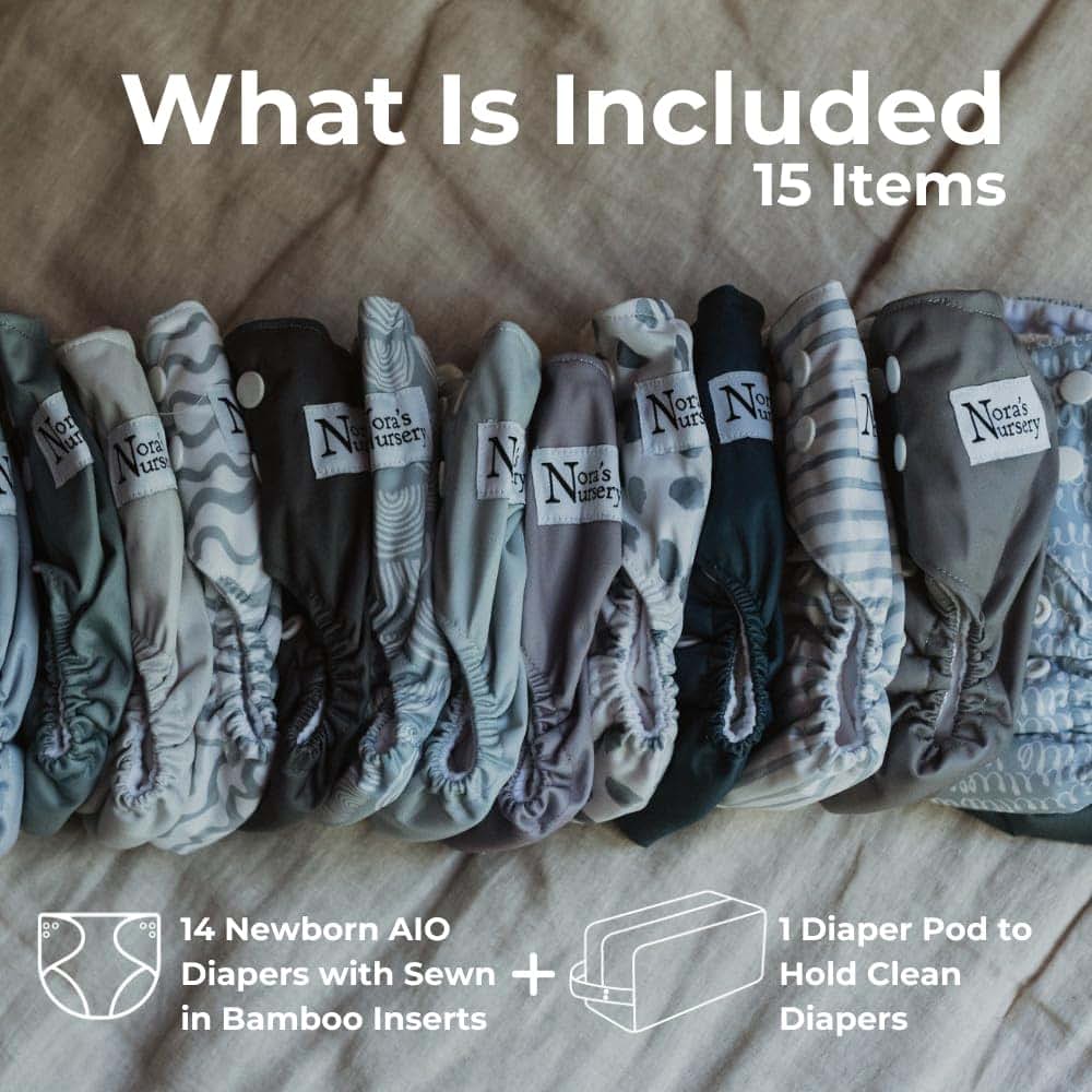 Nora's Nursery Newborn All in One Cloth Diapers | 14 Pack