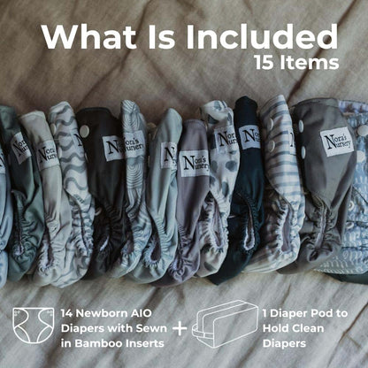 Nora's Nursery Newborn All in One Cloth Diapers | 14 Pack