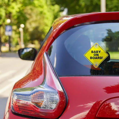 BabyOneStop 2-Pack Baby On Board Car Signs with Suction Cups, 5x5 Inch Reusable Window Decals