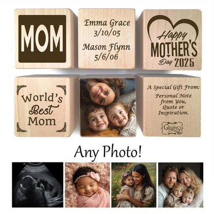 Glitzby Personalized Wooden Baby Block Custom Engraved Mother's Day Gift (photo 2)