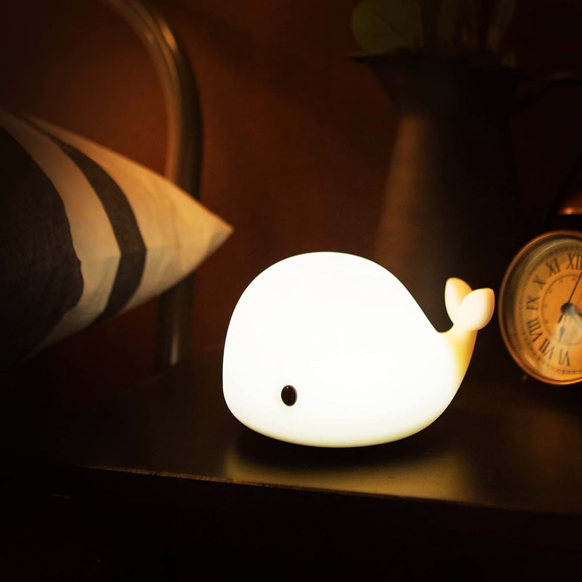 OURRY Cute Whale Night Light for Kids,Kawaii Baby Night Light with 7 LED Colors Changing,Tap Control Nursery Squishy