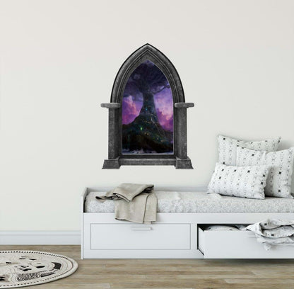Castle Scape Fairy Tale Window Wall Decal | Removable Elf Village Decor