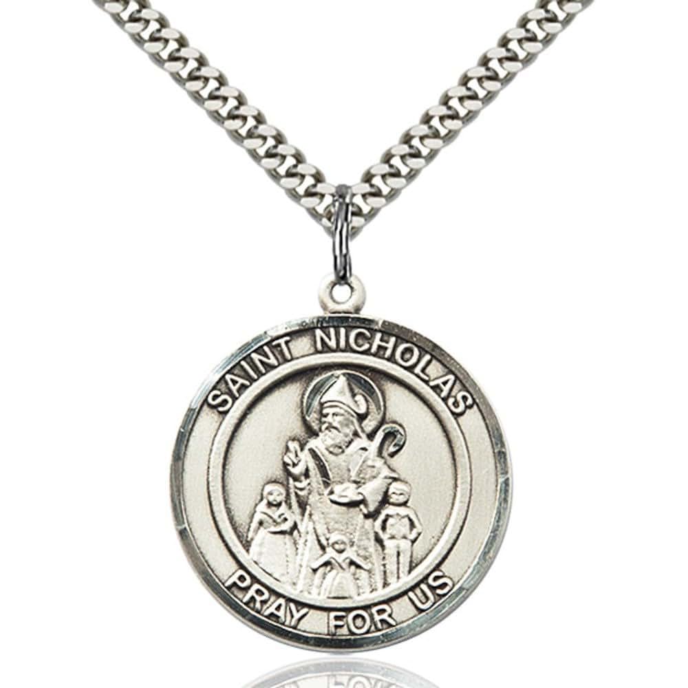 St. Nicholas Round Medal Pendant in Sterling Silver