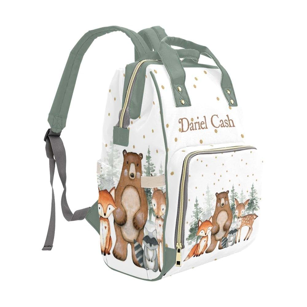 NZOOHY Woodland Animals Bear Deer Personalized Diaper Bag,Custom Name Diaper Backpack Mommy Nursing Bag for Baby Nappy (photo 2)