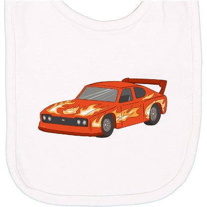 Red Flames Race Car Newborn Bib For Infants